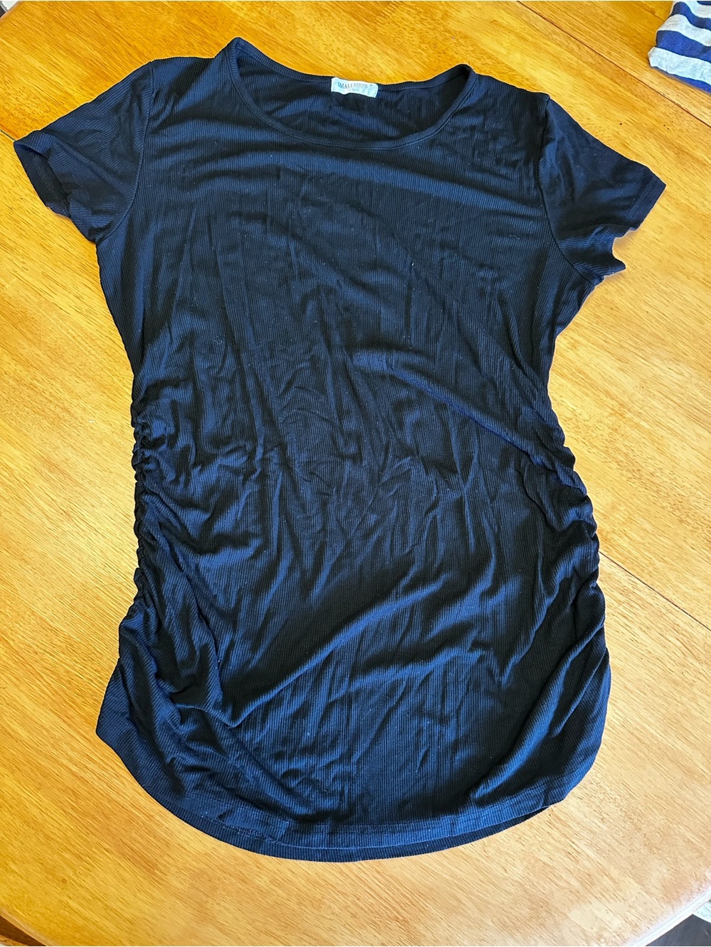 Black Maternity Side-Ruched Short Sleeve Tunic Top
